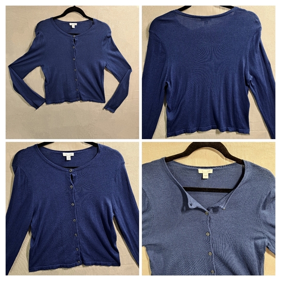 J.Jill Women Small Blue Cotton Bamboo Viscose Long Sleeve Button Up Cardigan - Picture 2 of 9